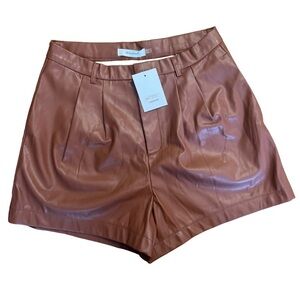 NWT Idem Ditto x Esther Penn Brown Faux Leather Shorts Sz. MEDIUM